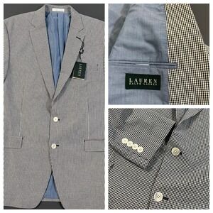 Lauren Ralph Lauren Blazer‎ Mens 46L Seersucker Ghingham Check Sport Coat Cotton